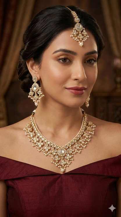 Gold White Kundan Nacklace Shiza sets