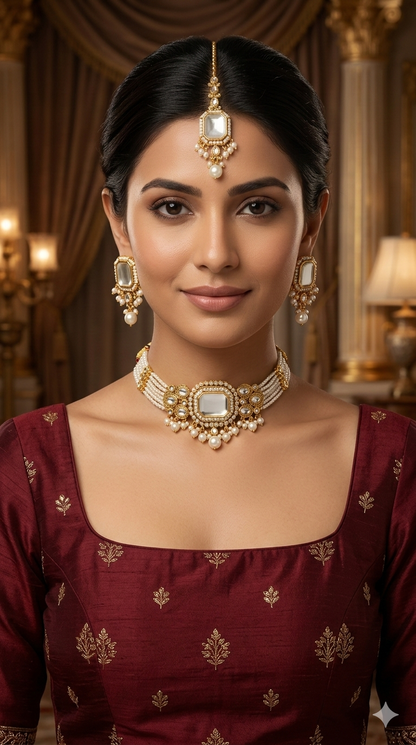 White Kundan Choker Jewellery Sama Set