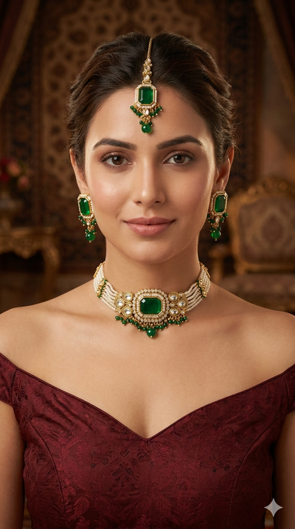 Green Kundan Choker Jewellery Sama Set