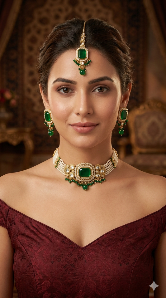 Green Kundan Choker Jewellery Sama Set