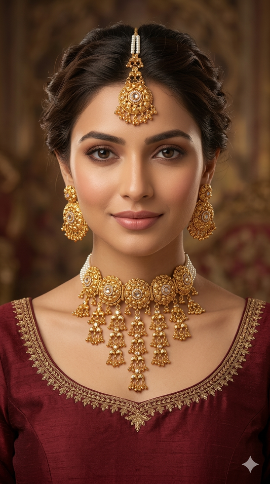 Gold Polki White Waterfall Choker Jewellery Joe Set