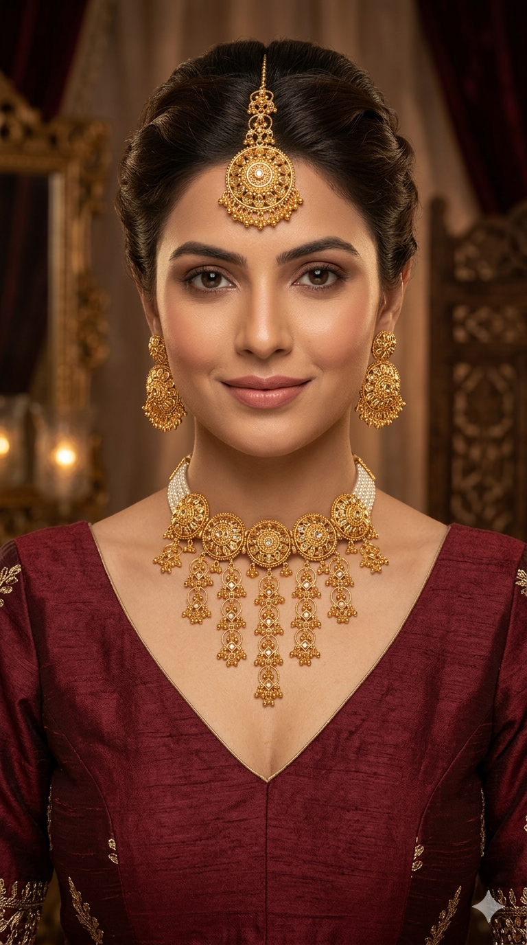Gold Polki Waterfall Choker Jewellery Joe Set