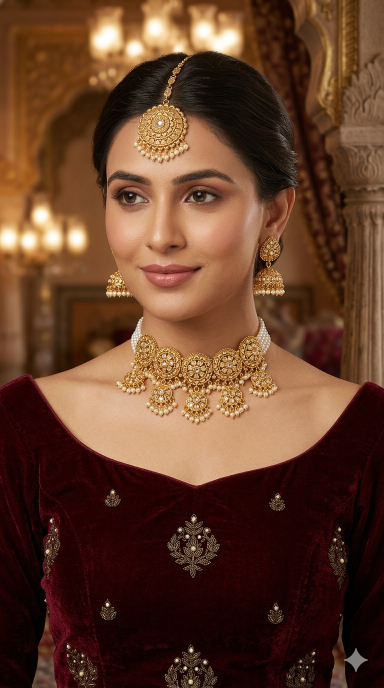 Gold Polki Choker Jewellery Kripa Set