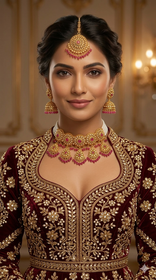 Gold Polki Ruby Choker Jewellery Kripa Set