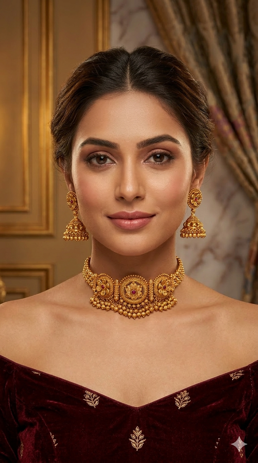 Gold Polki Ruby Choker Jewellery May Set