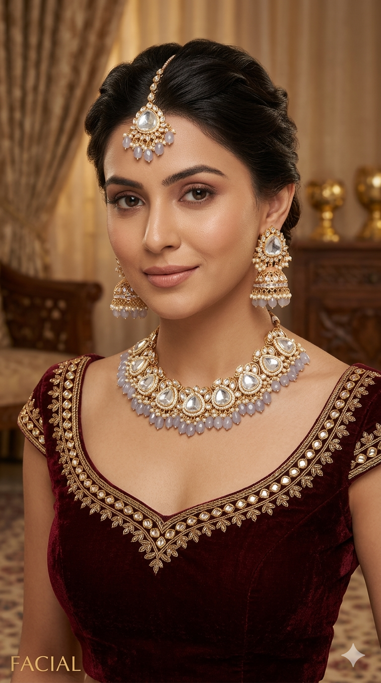 Grey Kundan 21 Karet Necklace Jewellery Hari Set