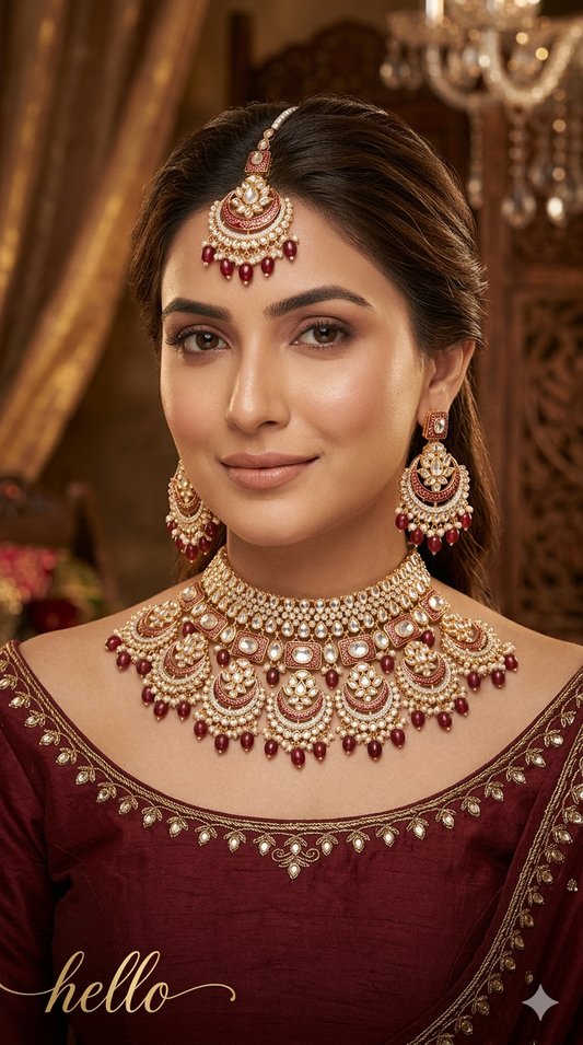 Maroon Kundan 21 Karet Necklace Jewellery Hello Set