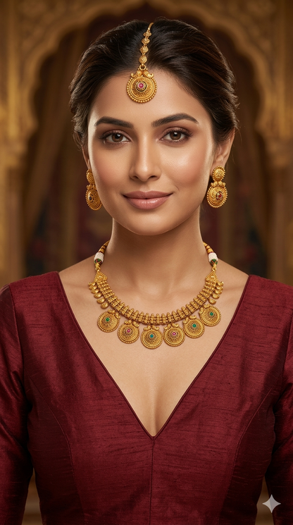 Gold Polki Ruby Green Necklace Jewellery Lucy Sets