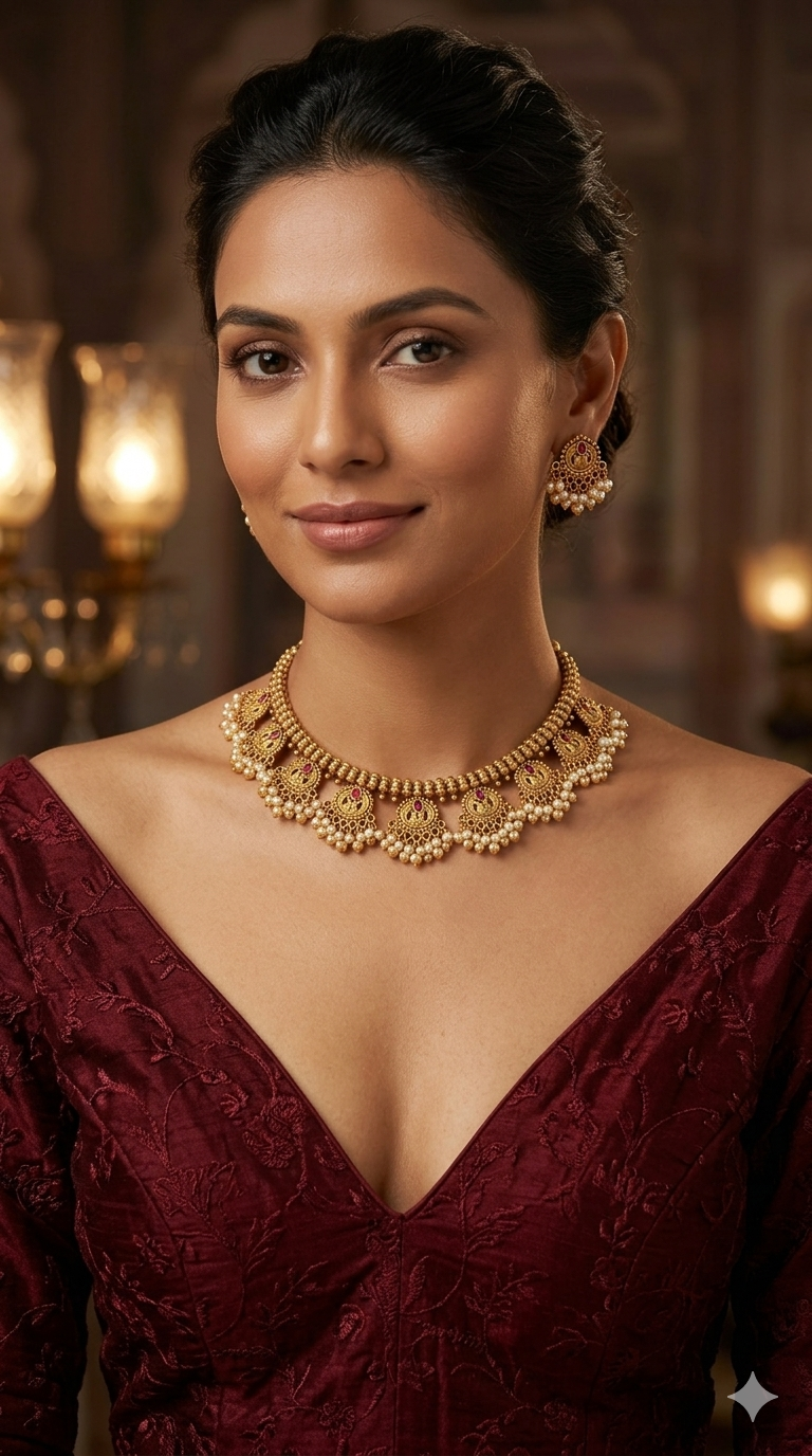 Gold Polki Ruby Necklace Jewellery Lucy Sets