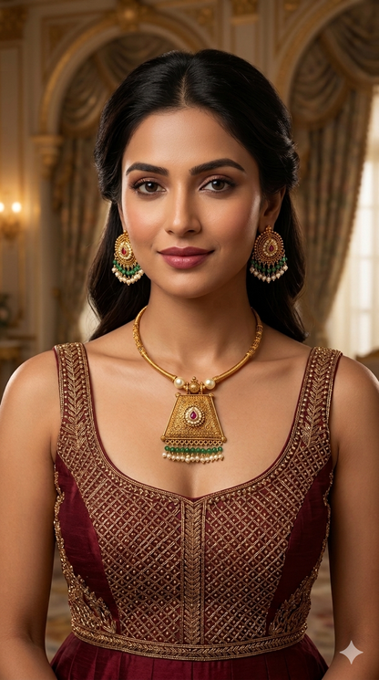 Gold Polki Ruby Sage Green Husli Necklace Jewellery Rex Set
