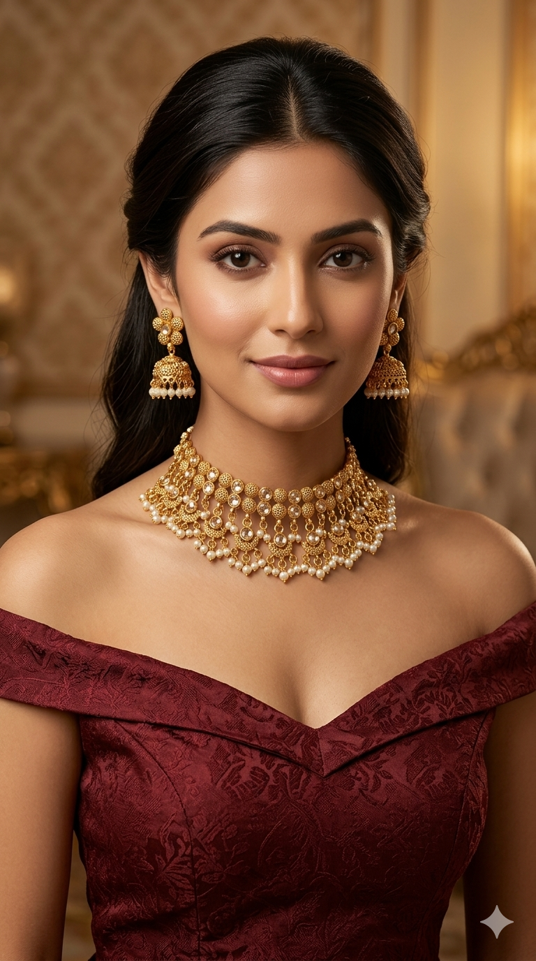 Gold Polki White Choker Jewellery Jayla Sets