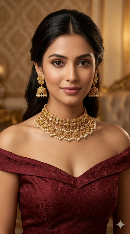 Gold Polki White Choker Jewellery Jayla Sets