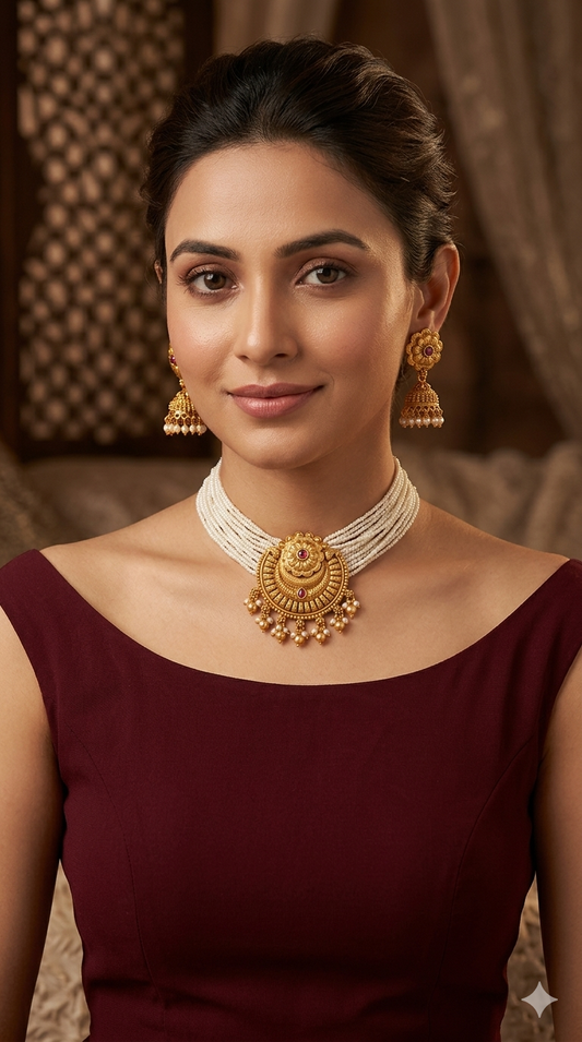 Gold Polki Ruby Choker Jewellery Elle Sets
