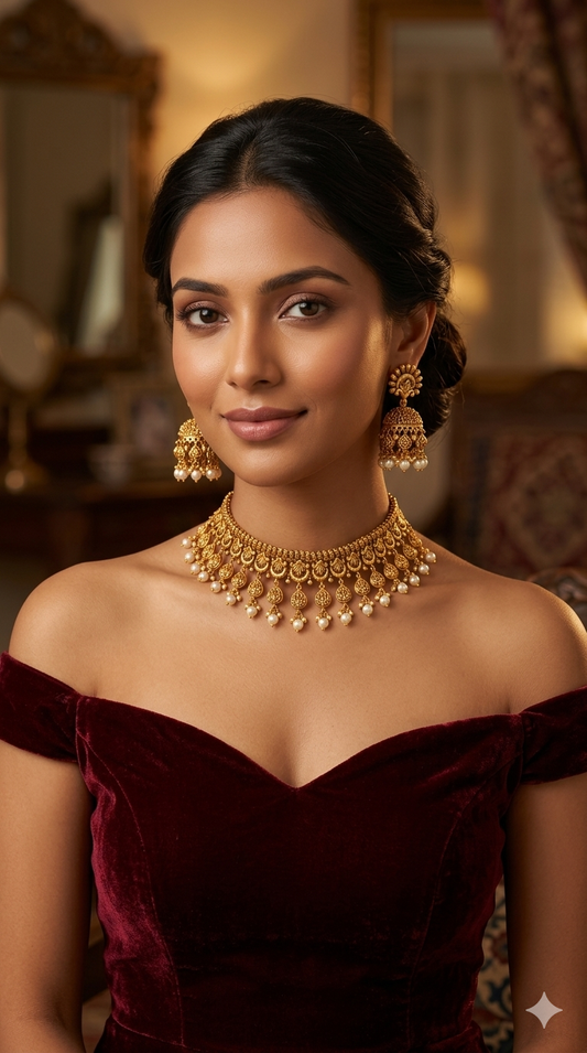 Gold Polki White Choker Jewellery Elle Sets