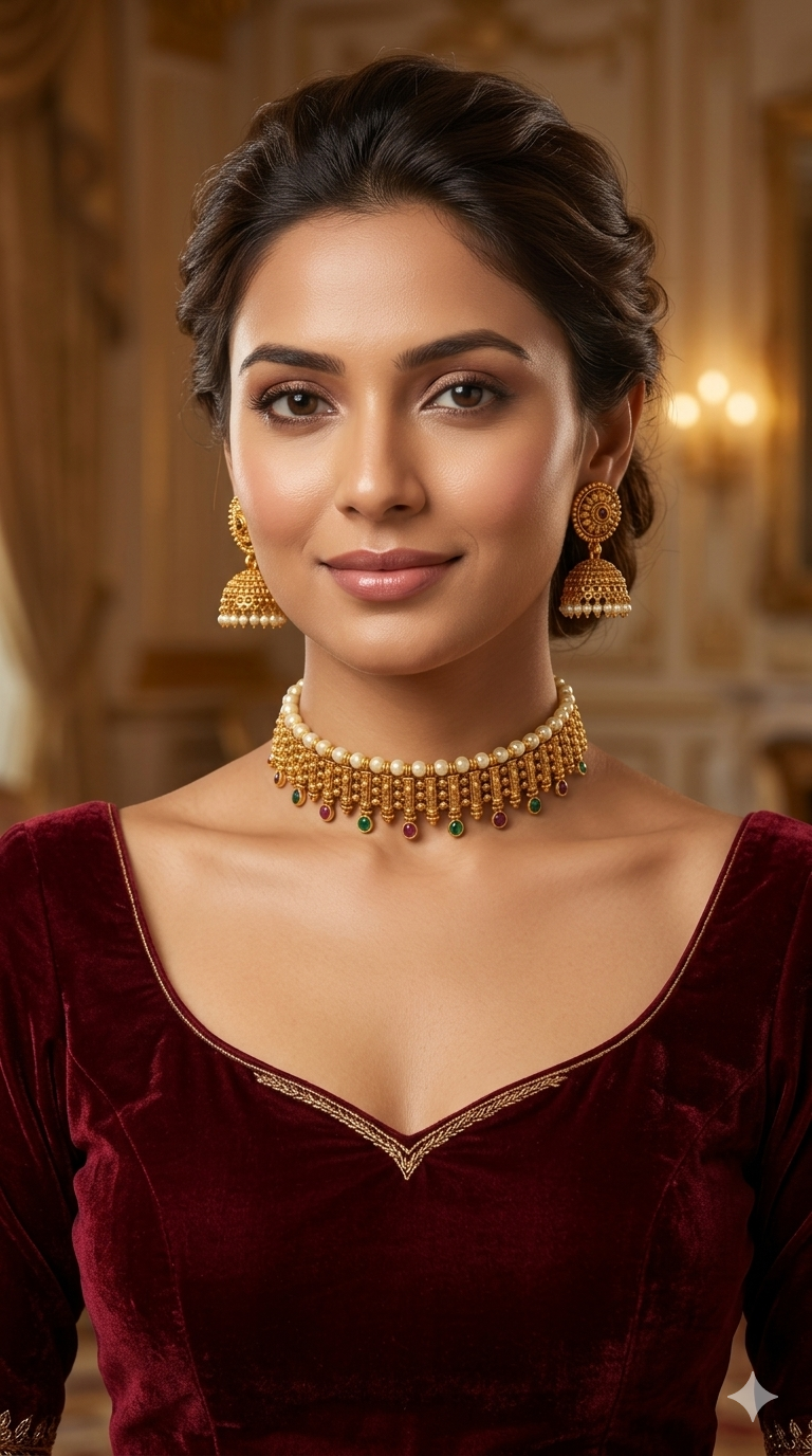 Gold Polki Ruby Green Choker Jewellery Elle Sets