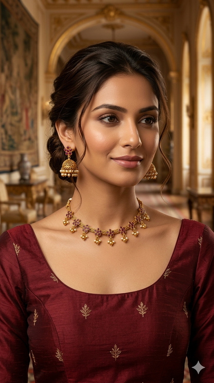 Gold Polki Maroon Necklace Jewellery Diviti Sets