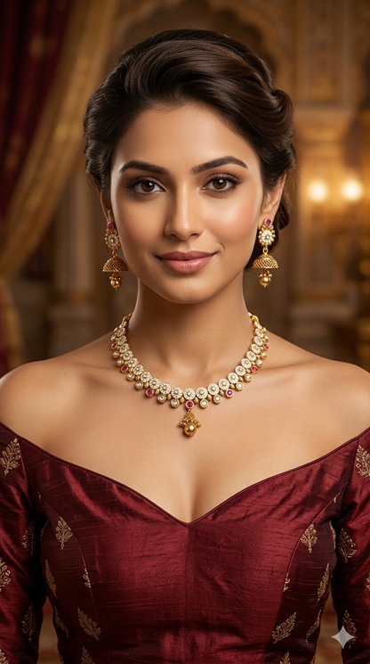 Gold Polki Ruby Necklace Jewellery Diviti Sets