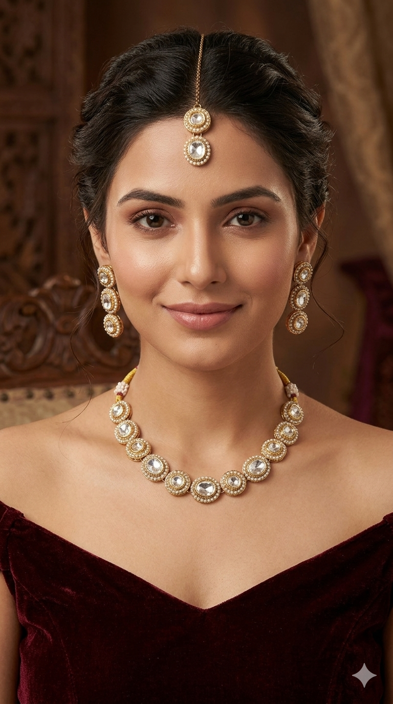 Antique Gold Kundan Necklace Jewellery Alma Sets