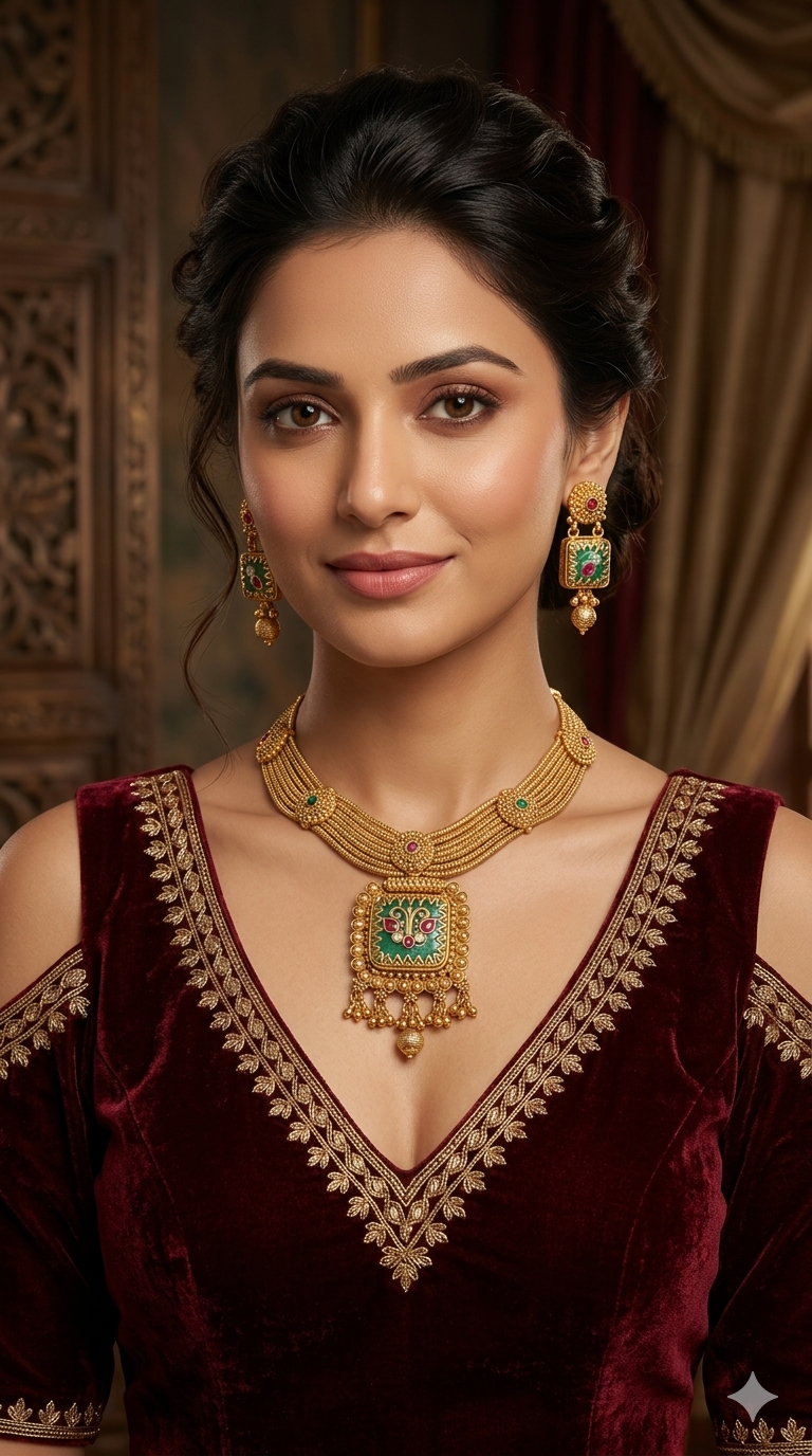 Gold Polki Ruby Sage Green Necklace Jewellery Riko Sets