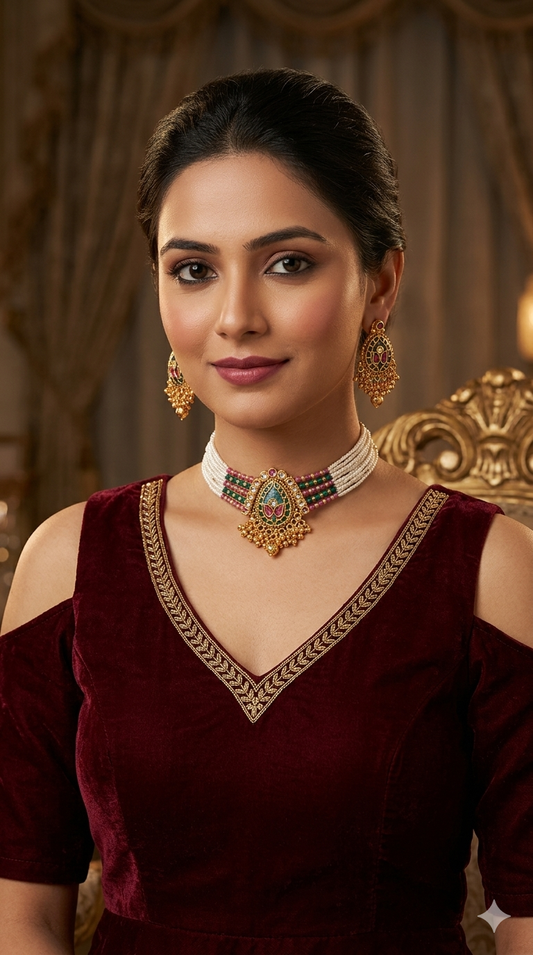 Gold Polki Ruby Sage Green Choker Yuka Jewellery Polki Set