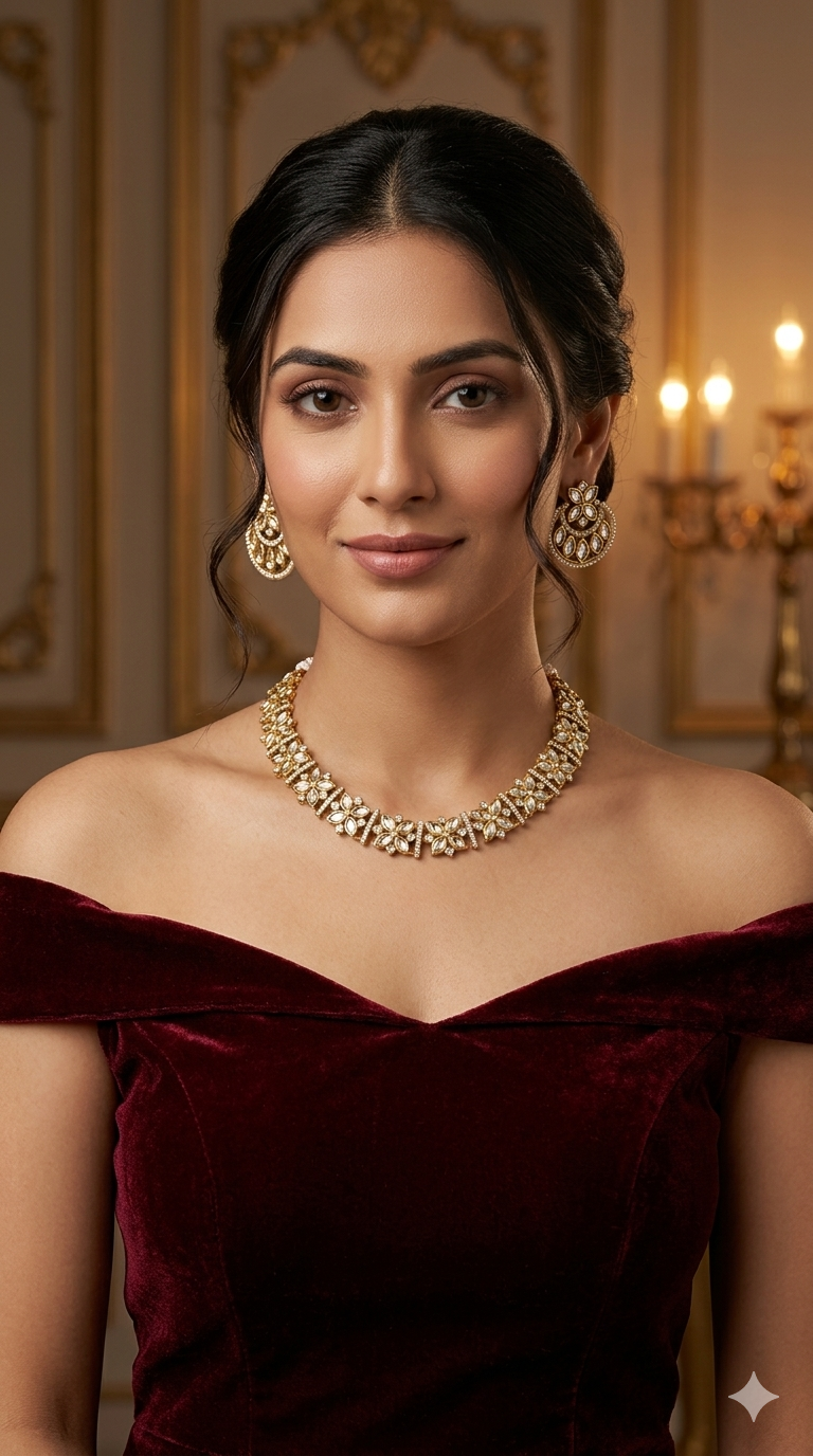 Antique Gold Kundan Necklace Jewellery Juna Set