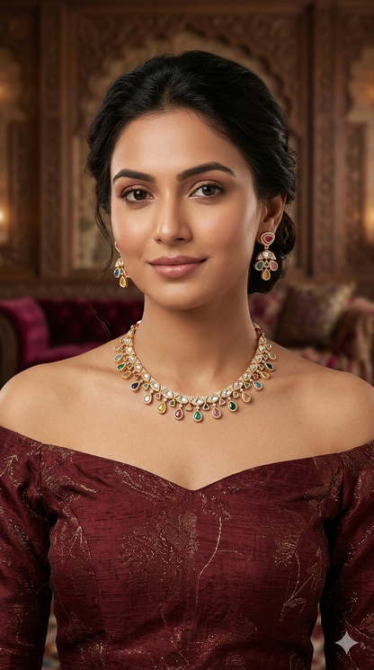 Gold Polki Multicolor Kundan Necklace Jewellery Juno Set