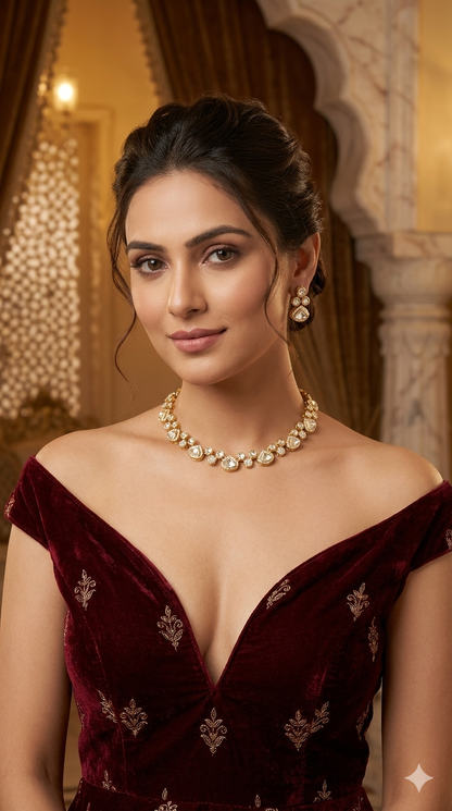 Gold Polki Kundan Necklace Jewellery Janis Set