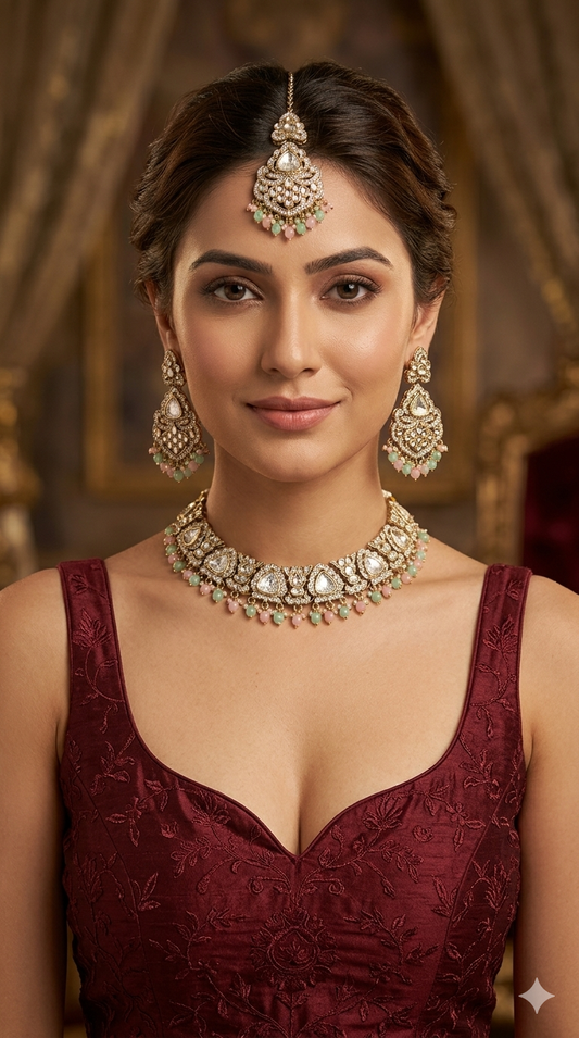 Antique Gold Mint Pink Necklace Asami sets