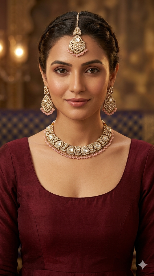 Antique Gold Pink Necklace Sora sets