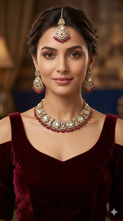 Antique Gold Maroon Necklace Sora sets