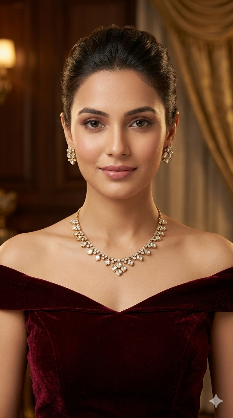Antique Gold Kundan Necklace Jewellery Pumi Set