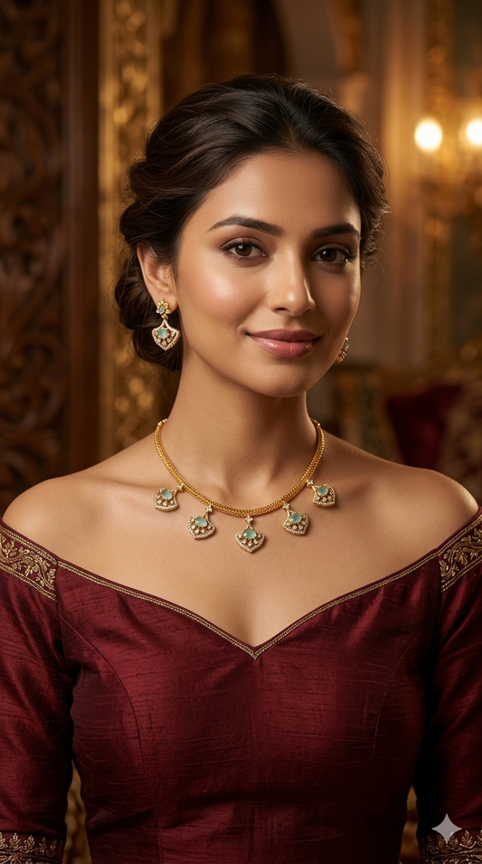 Gold American Diamond Mint Ad Inori Necklace Set