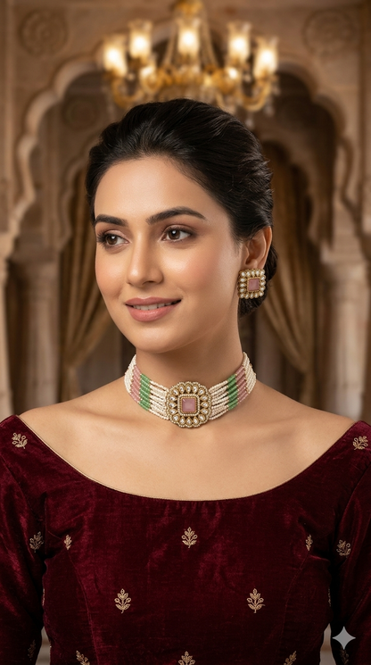 Antique Pista Moissanite Kundan Choker Jewellery Abby Set