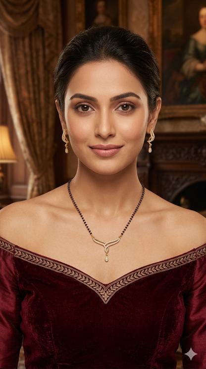 Gold Ad Stone Mangal Sutra Evan Set