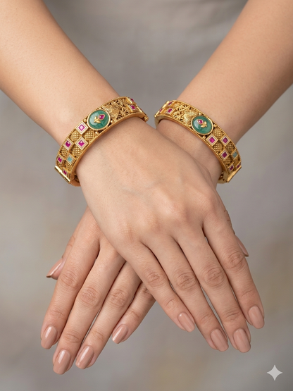 Bangles jewelry /Traditional bollywood jewelry Ruby Mint Safa Gold bangles