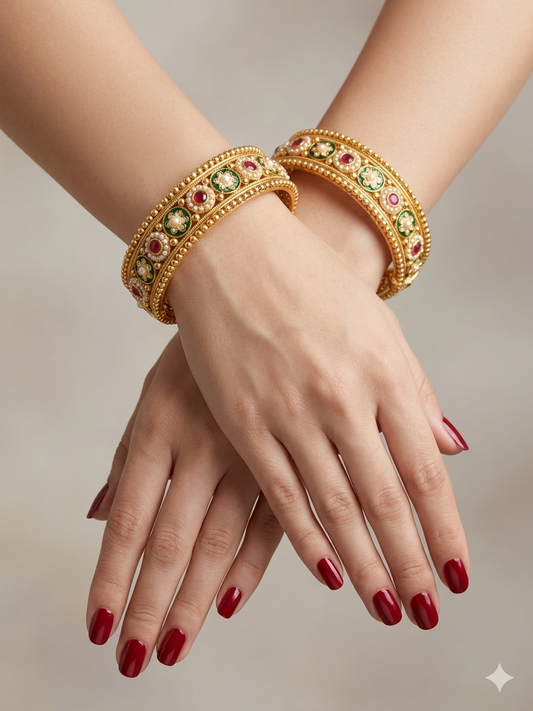 Bangles jewelry /Traditional bollywood jewelry Ruby Green Noori Gold bangles