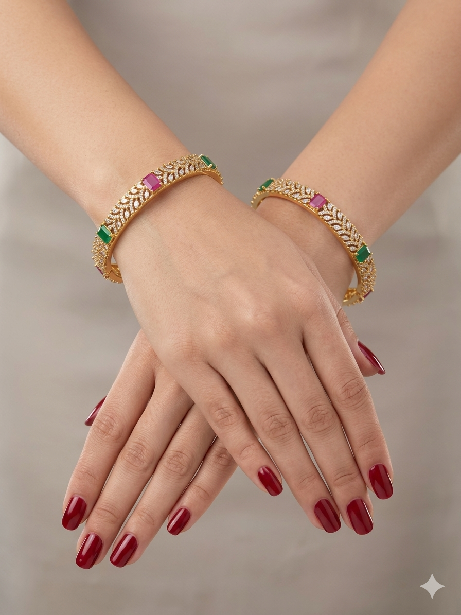 Bangles jewelry /Traditional bollywood jewelry Ruby Green Antique CZ Stone Aloo bangles