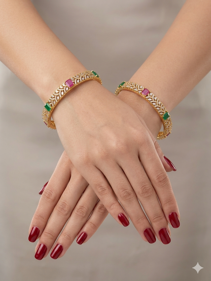 Bangles jewelry /Traditional bollywood jewelry Ruby Green Antique CZ Stone Aloo bangles