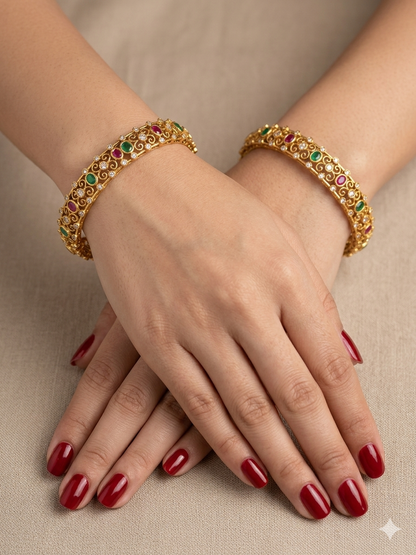Bangles jewelry /Traditional bollywood jewelry Ruby Green Antique CZ Stone Danya bangles