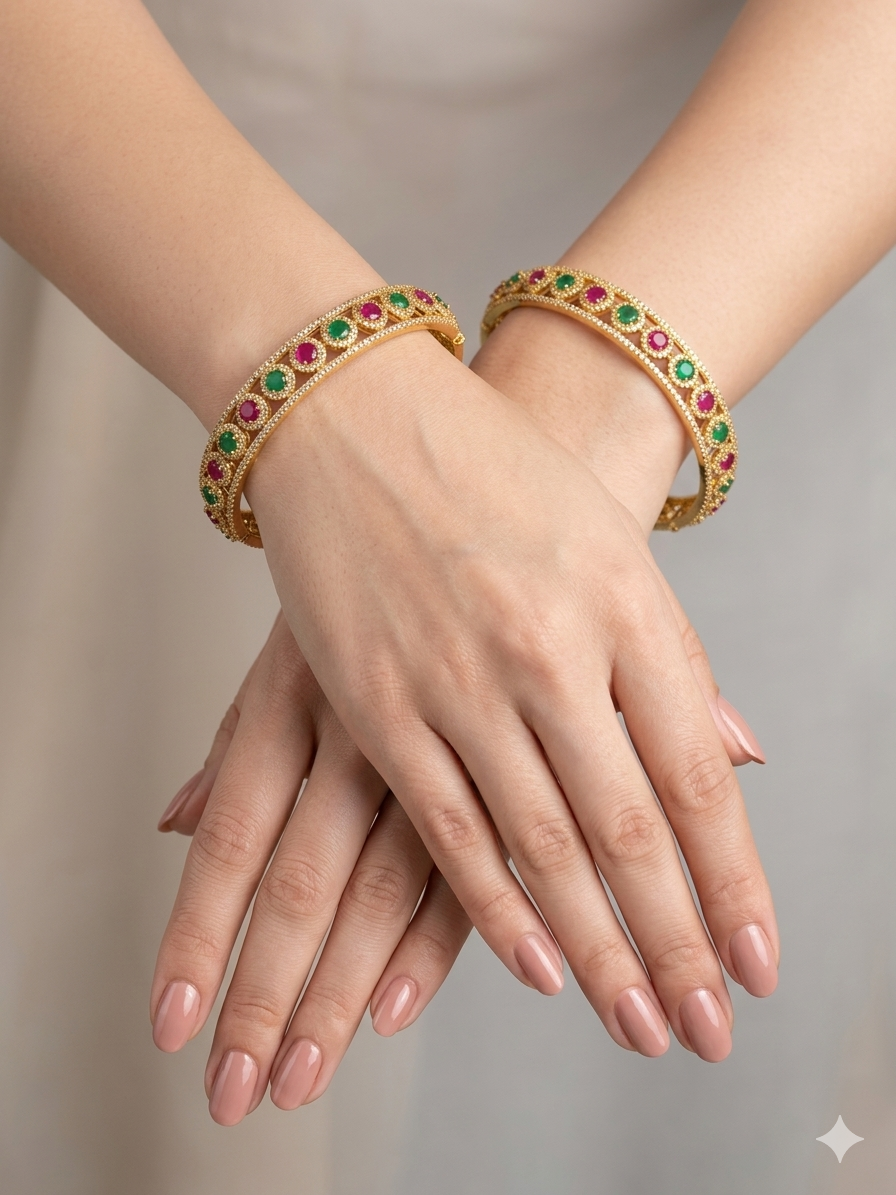 Bangles jewelry /Traditional bollywood jewelry Ruby Green Antique CZ Stone Eknoor bangles