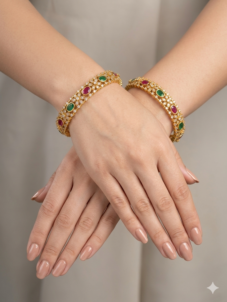 Bangles jewelry /Traditional bollywood jewelry Ruby Green Antique CZ Stone Emme bangles