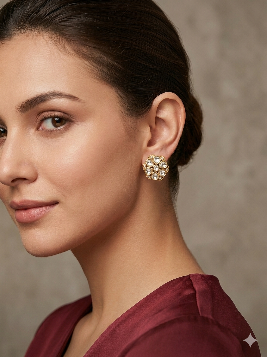 Antique Gold Stud Bollywood Wren Earrings