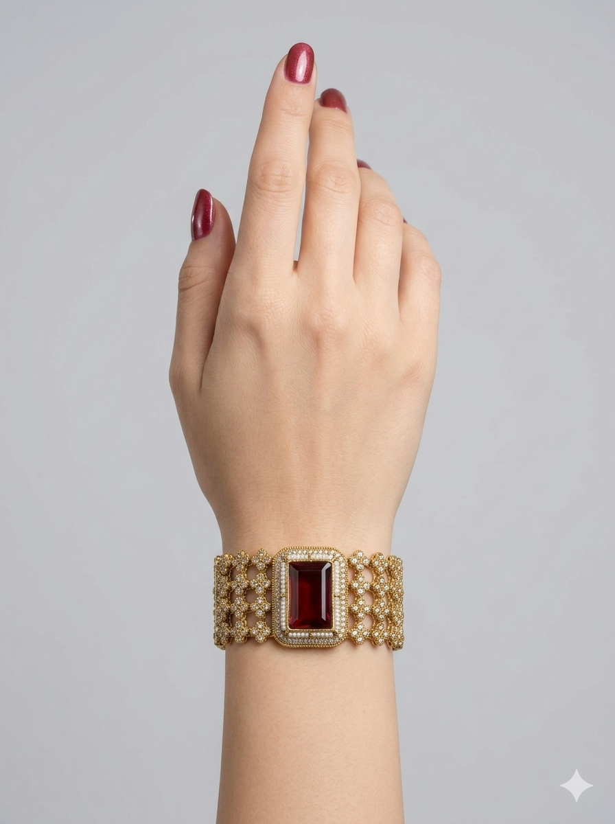 Maroon Kundan Hand Bracelets Junia Jewellery