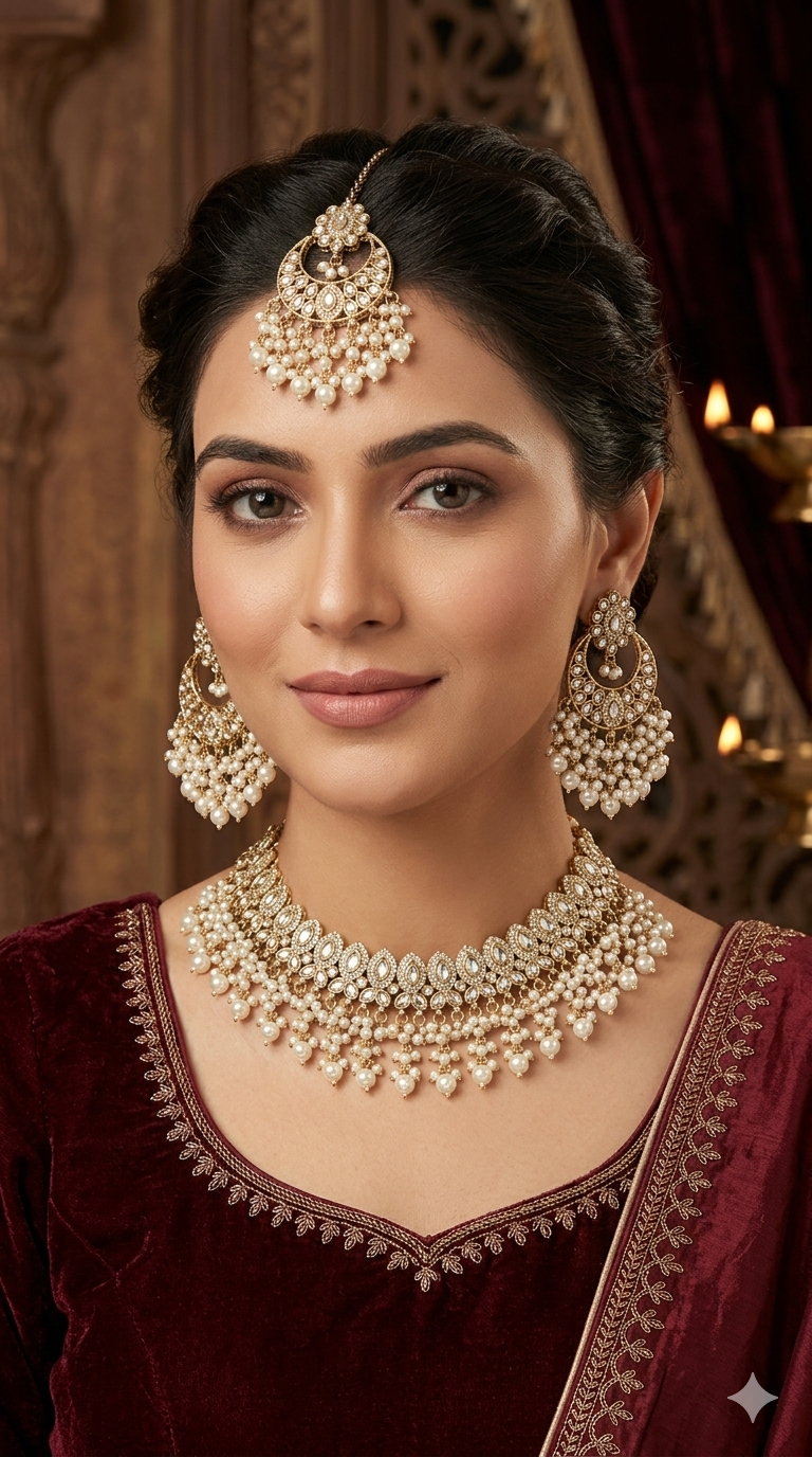 Antique Moissanite Kundan Necklace Jewellery Muna Set