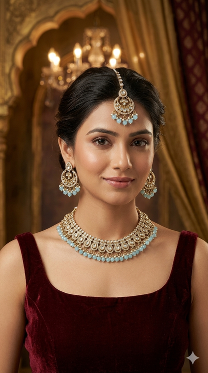 Antique Moissanite Kundan Necklace Jewellery Mou Set