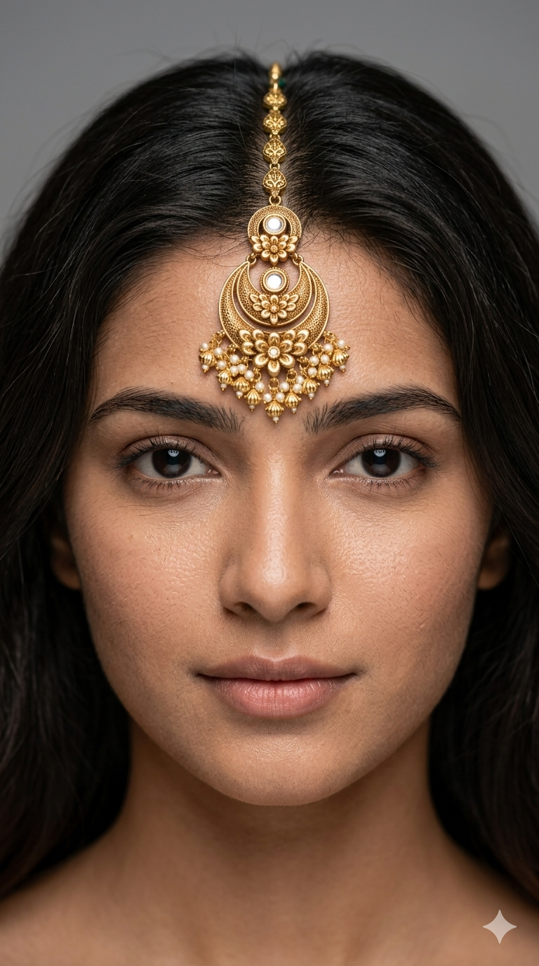 Gold polki Tikka Jewellery Indian Headpiece Niram Jewellery