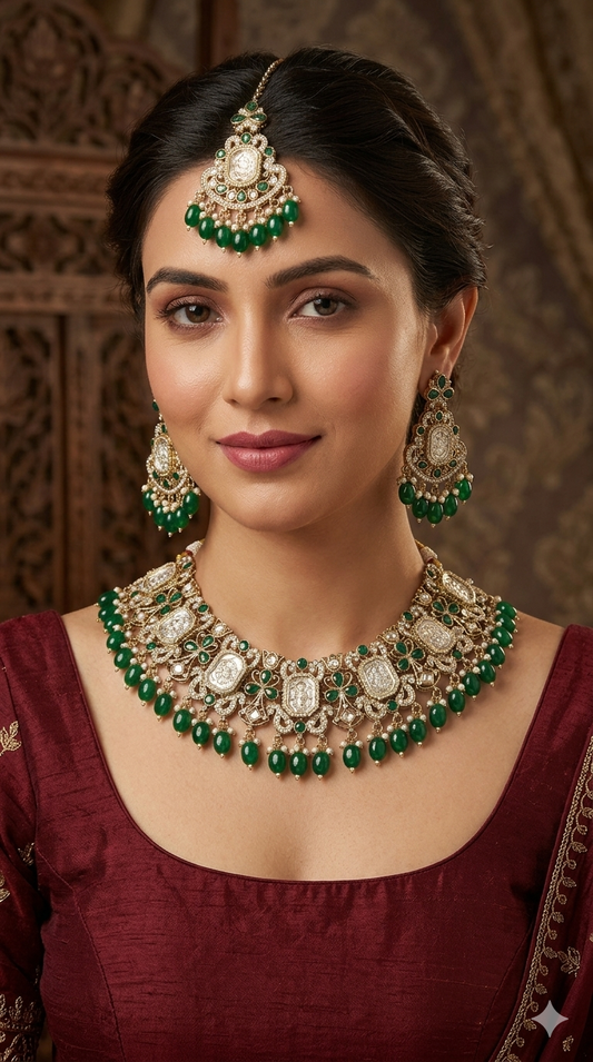 Antique Gold Green Kundan Necklace Rony sets