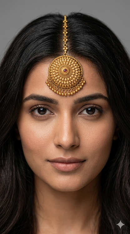 Gold polki Tikka Jewellery Indian Headpiece Niram Jewellery