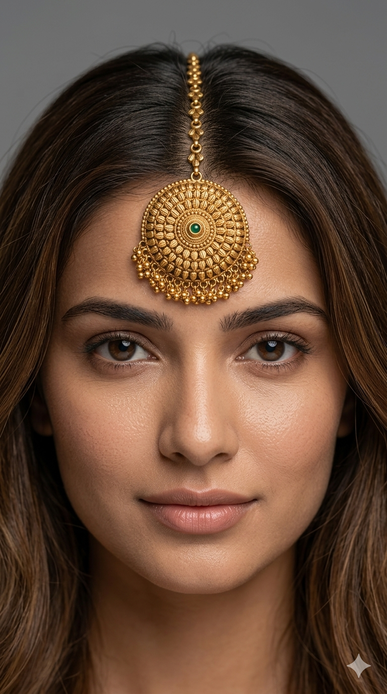 Gold polki Tikka Jewellery Indian Headpiece Niram Jewellery