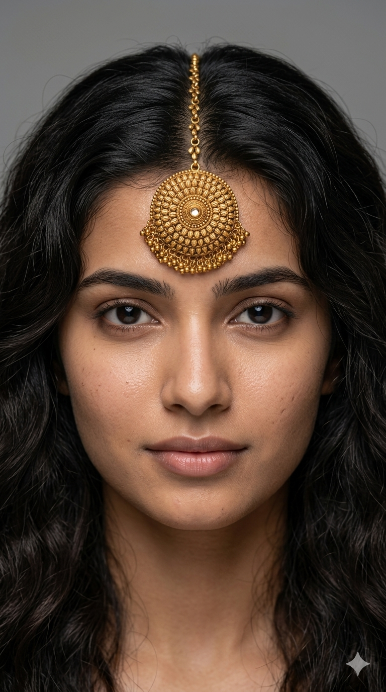 Gold polki Tikka Jewellery Indian Headpiece Niram Jewellery